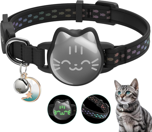 Airtag Cat Collar Waterproof Reflective Breakaway w/ GPS Holder 9–13"