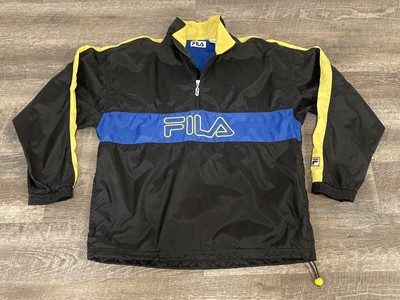 Vintage Fila Windbreaker Jacket Anorak Mens Medium Black Blue