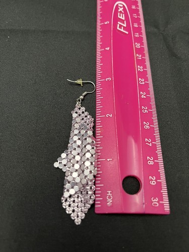 Vintage Disco Style 90s Lavender Tone Metal Mesh Panel Earrings - Picture 3 of 7