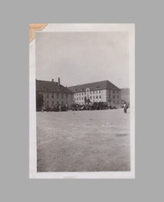 WW2 Photo U.S. Military Vehicles Groups Of Civilians In Front Of Building