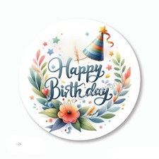 Floral Happy Birthday Scrapbook Stickers Envelope Seals Party Hat Favors Labels