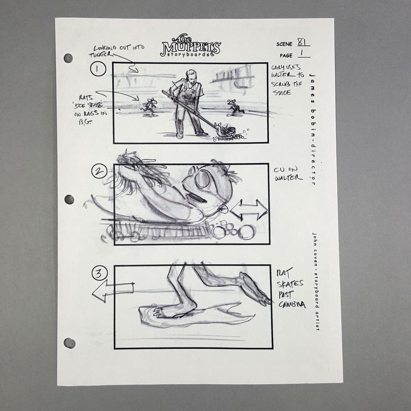 Image 2 of The Muppets (2011) - Production Used Storyboard, Muppets Cleaning Monatge, Rats!