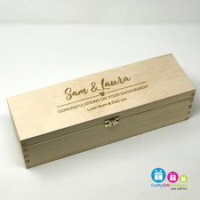 Personalised Wooden Wine Bottle Box, Engraved Champagne Engagement Gift