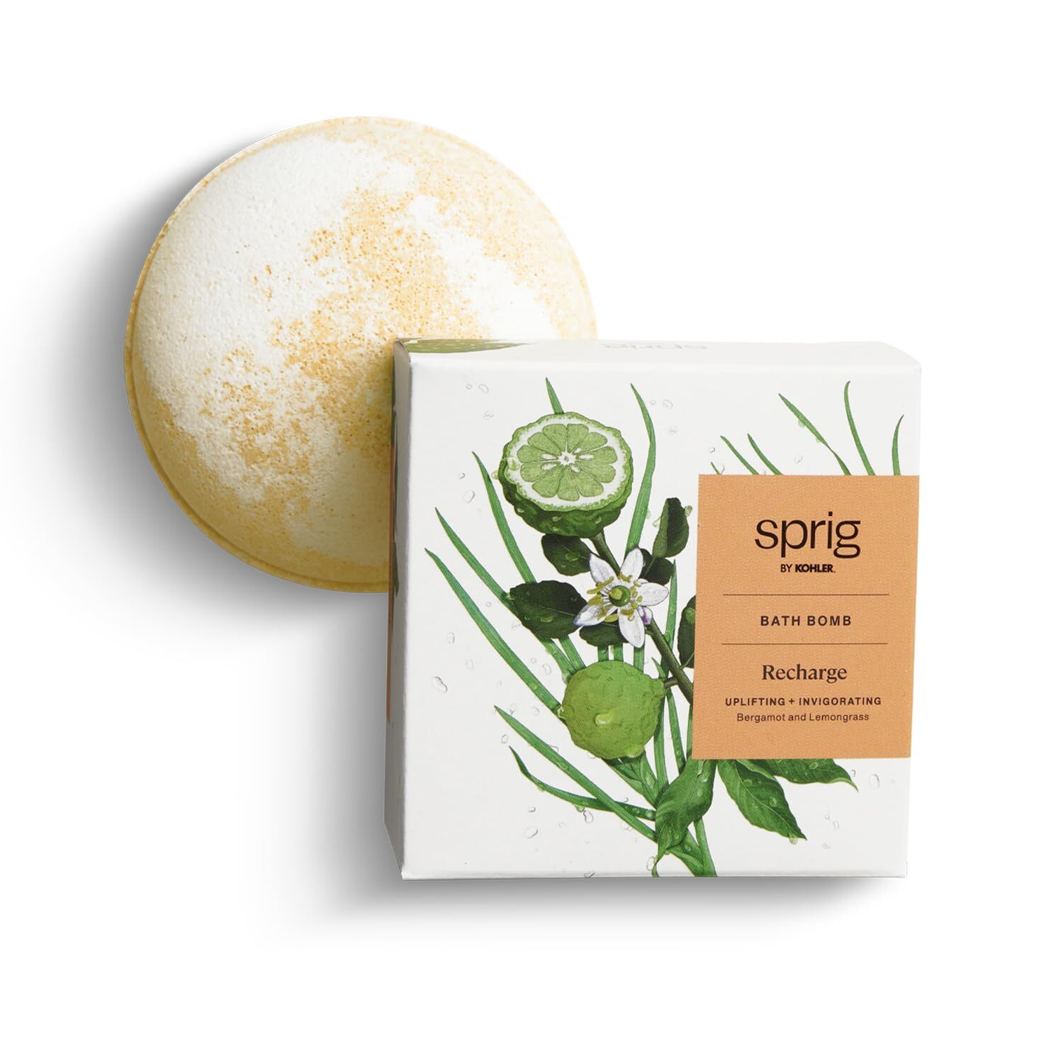 Sprig by Kohler Bergamot + Lemongrass Bath Bomb, Hypoallergenic, Made with Na
