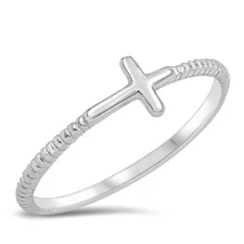925 Sterling Silver Sideways Cross Fashion Ring New Religious Band 5mm Size 2-13