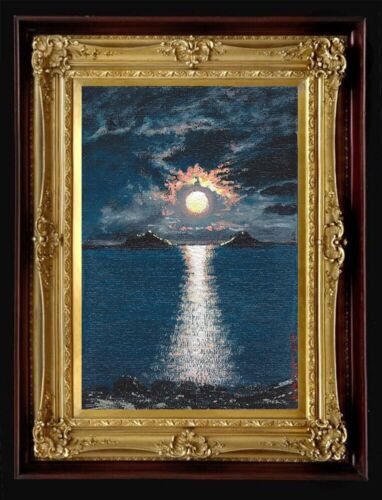 ORIGINAL Oil Painting Handmade Arseni ~ MOON 6" X 4" NO FRAME Art USA - 第 1/11 張圖片