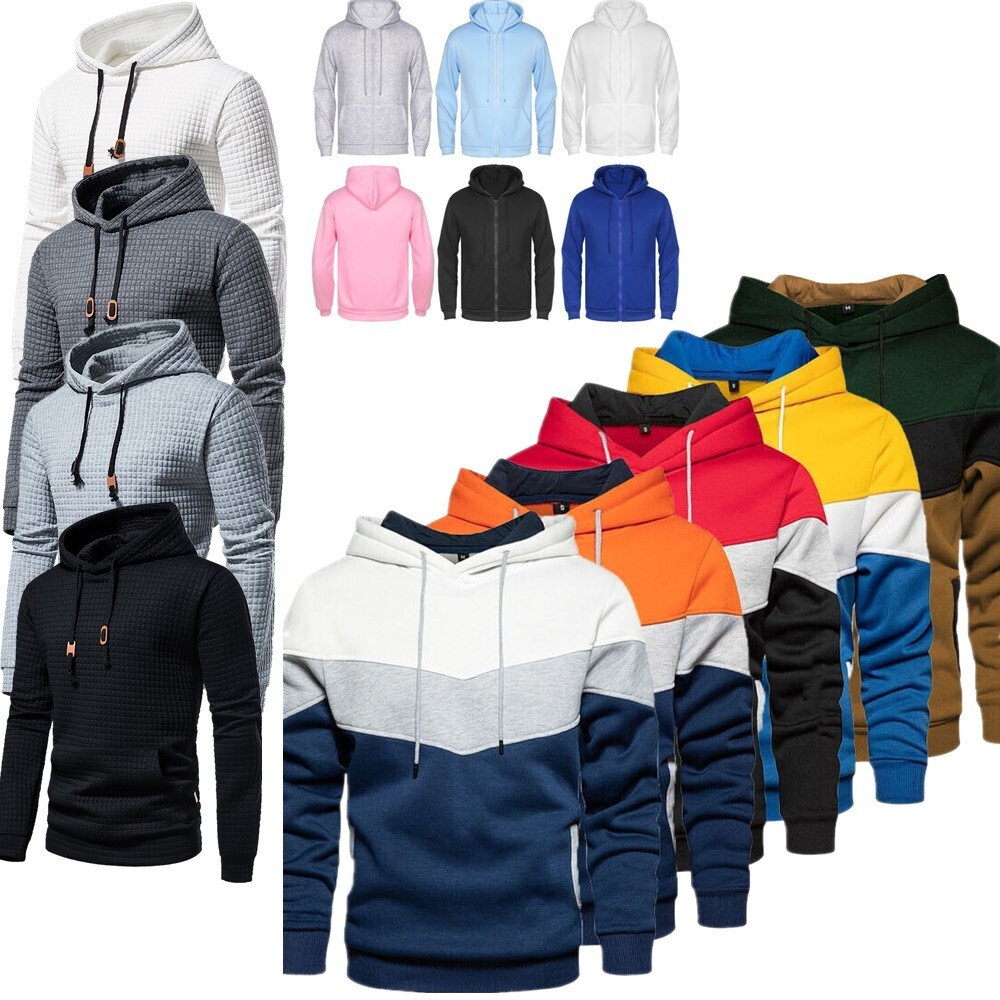 Men's Color Block Hoodies Casual Long Sleeve Sweatshirt Pullover Tops  Activewear