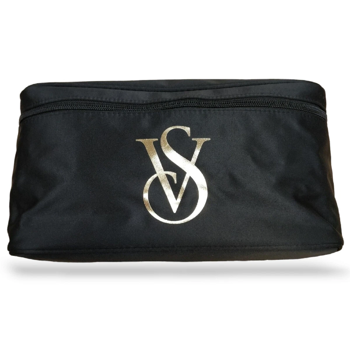 NEW Victoria's Secret Bra Beauty Jewelry Travel Case Bag Black Satin Gold  Logo