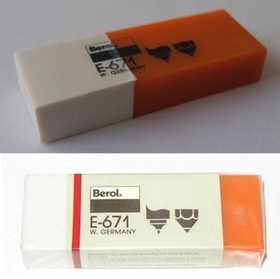 Berol E-671 two-sided eraser for ink, graphite on film; pencil on paper sealed