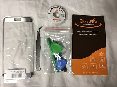 CrazyFire Samsung Galaxy7 Edge Replacement Front Outer Lens Glass Kit SILVER