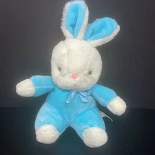 Prestige Toy Blue Bunny Rabbit Plush White Face Stuffed Animal Rattle 1987
