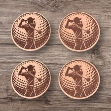 Golf Theme. Cork Coasters; Great For Coffee Tables. 4 Inches In Diameter.