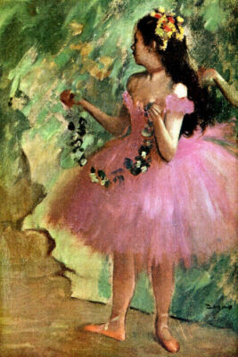 DANCER IN A ROSE DRESS WAITING IN THE WINGS BALLET 1880 BY EDGAR DEGAS REPRO