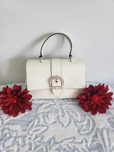 Jimmy Choo Cheri Top Handle Bag – White Calfskin & Crystal Buckle $375