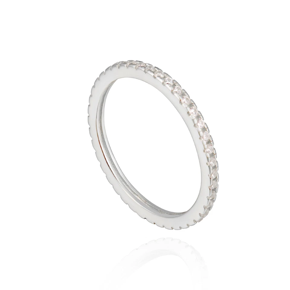 Dainty 1.5mm CZ Stack Eternity Wedding Band 925 Sterling Silver Ring Size 3.5 - Image 4 of 4
