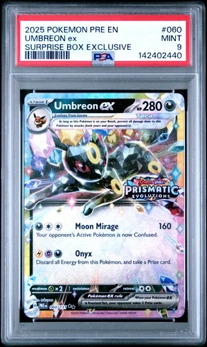 2025 POKEMON PRE EN-PRISMATIC EVOLUTIONS SURPRISE BOX EXCLUSIVE UMBREON EX PSA 9