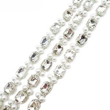 10Mm Silber Rhinestone Perlenband Trim Faux Perlen Rand Kristallkette 1Yard