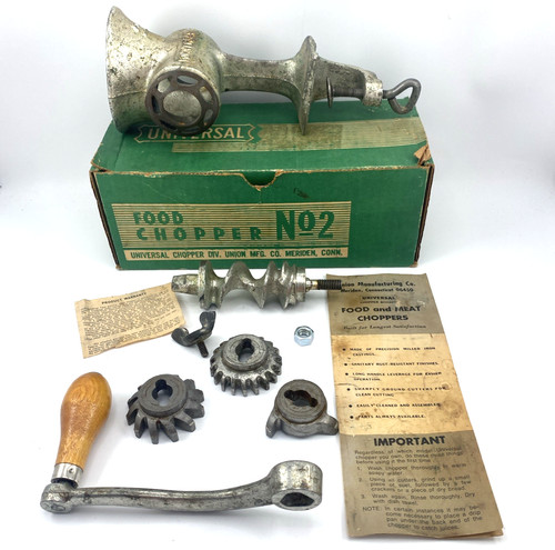 VTG. Universal Food & Meat Chopper No 2 Grinder w/ Original Box, Paperwork