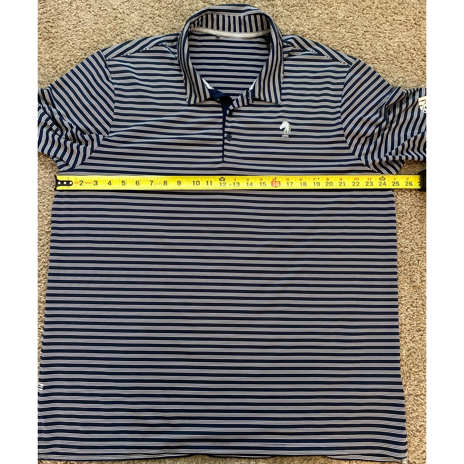 Adidas Golf Polo Shirt Mens XL Navy Blue White Striped Horse Logo thumbnail 8