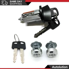 For Ford Ignition Switch Lock Cylinder + Pair 2 Door Lock Cylinder W/2 Logo Keys