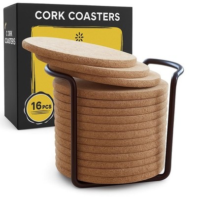 Cork Coasters For Drinks With Metal Holder 16 Pcs Round 4 Inch Drink Coaster Thi
