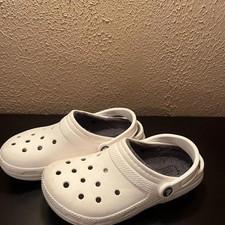 Crocs Classic Clog, White Fuzz-Lined Grey Fur, Used, Sized 5M, 7W