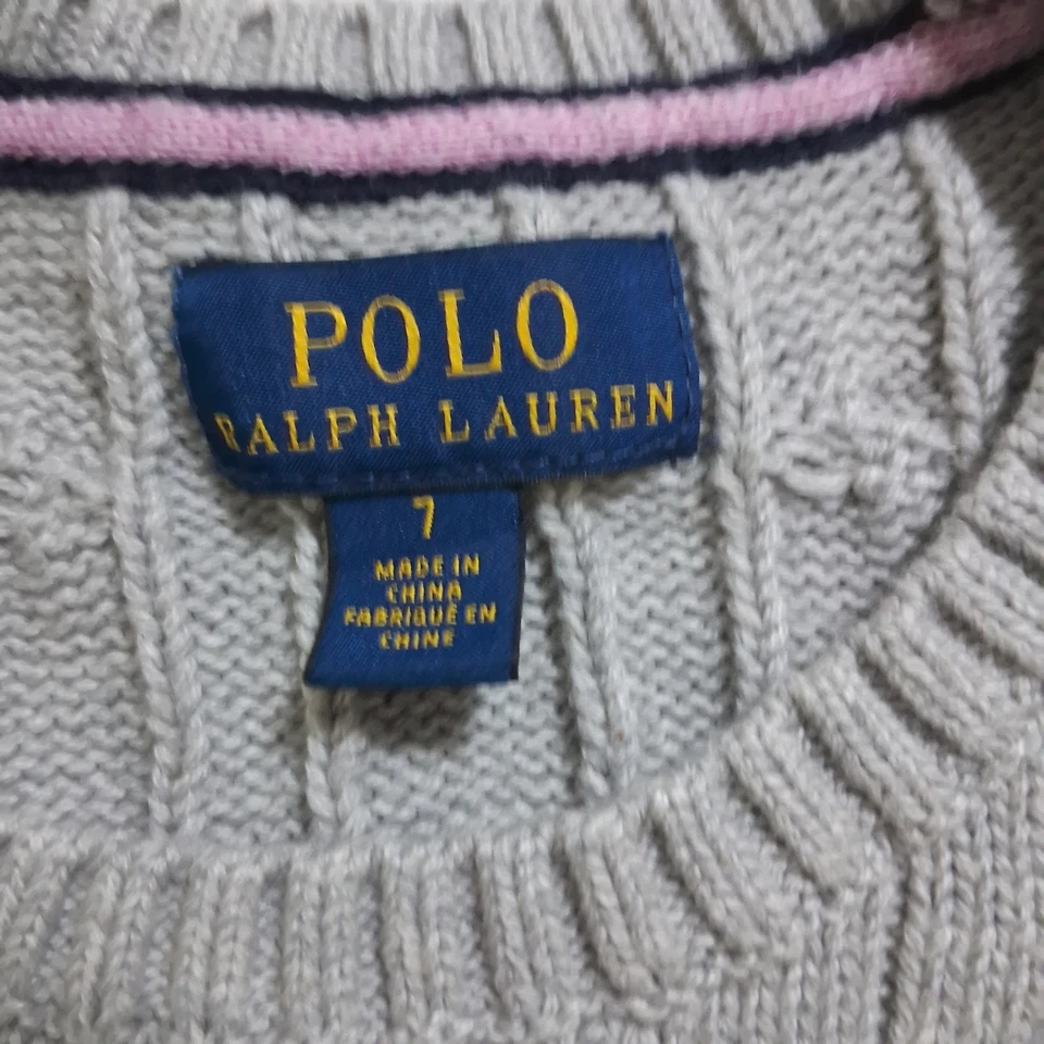 Polo Ralph Lauren Niñas Niños Clásico Tejido con Cable Pullover Suéter Gris Talla 7 Foto 2 de 4