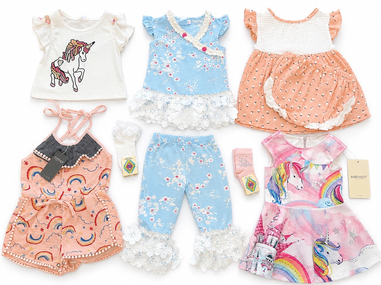 Boutique 18m Baby Girls Clothing Lot NWT 9pc Outfits Dresses Baby Sara Unicorns