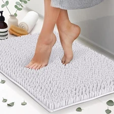 Plush Microfiber Chenille Bath Mat 34x21 White - Absorbent Non-Slip Washable Rug