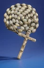 Vintage Catholic Pearly White Milk Glass Rosary Silver Tone Crucifix