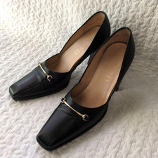 GUCCI Horsebit Square Toe Leather Pumps Black Women’s Shoes US 6.5 EU 36.5