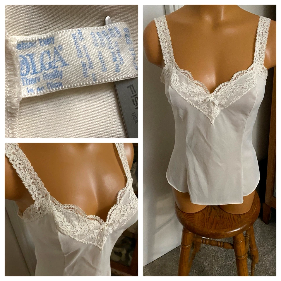 DE COLECCIÓN AÑOS 60 LENCERÍA OLGA BLANCA CON CANESÚ DE ENCAJE Y CORREAS CAMISOLA SLIP TOP TALLA S Foto 2 de 4