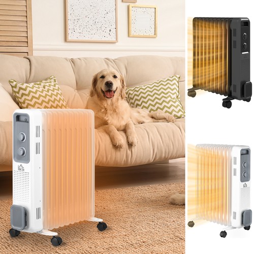 Oil Filled Radiator 11 Fin Portable Heater w/ Wheels and 3 Heat Settings
