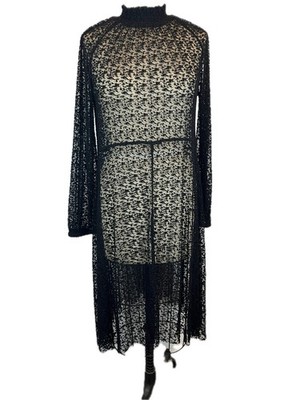 Forte Forte Deadstock Ibis Dress Black Lace Midi Long Sleeve Sheer Mockneck 