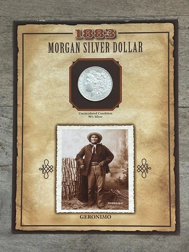 1883 Morgan Silver Dollar UNC and STAMP - LEGENDS OF THE WEST Geronimo
