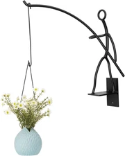 Fisherman Stick Man Plant Hanger, Creative Wall Mount Metal Decor Plant Holder f