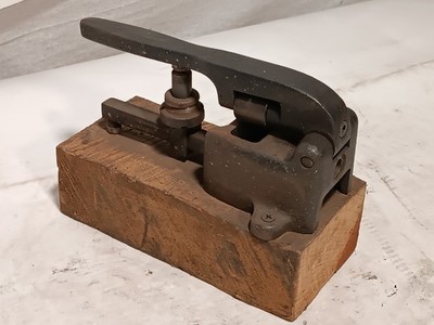 Unbranded Manual Toggle Arbor/Staking Press on a Wooden Base, Vintage Bench Tool