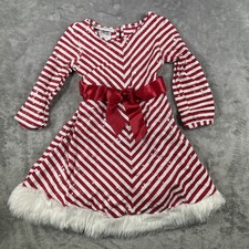 Bonnie Jean Little Girls Red/White Stripe Sequin Christmas Dress w/Fur Hem-Sz 4T