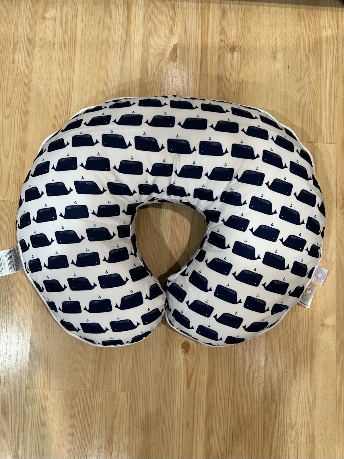 Boppy Nursing Pillow With 2 Covers - Navy Blue Whales & Anchors, White Cover 24”-image
