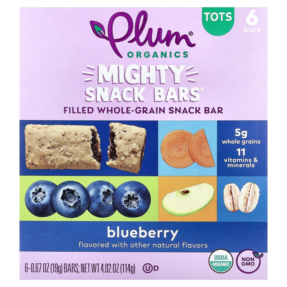 Mighty Snack Bars®, Tots, Blueberry, 6 Bars, 0.67 oz (19 g) Each