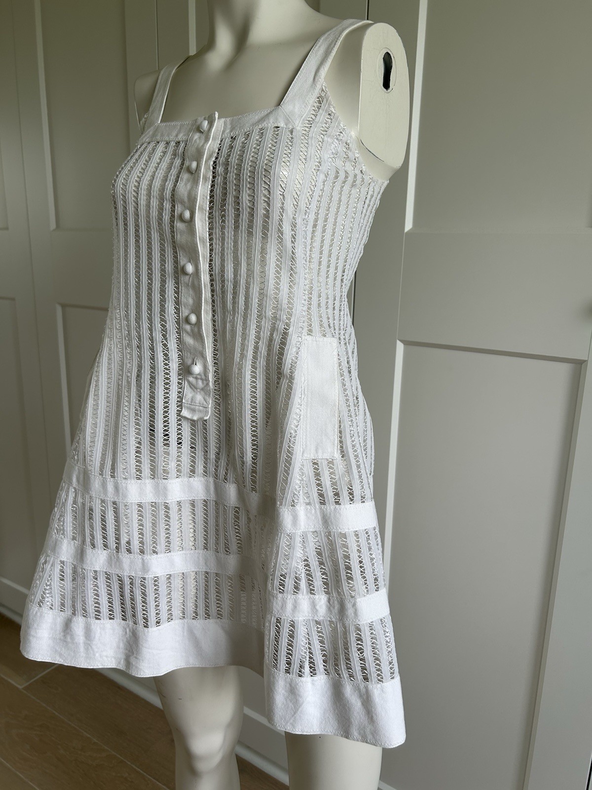 LAUNDRY WHITE CROCHET TINY BUTTONS MINI DRESS 0 - image 2