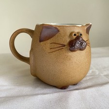 Cute Handmade Pottery Cat Mug Rustic Stoneware Coffee Cup