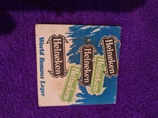 Heineken Square Beer Mat  Blue Colour  1970s?  Great Condition Some Wear Stain