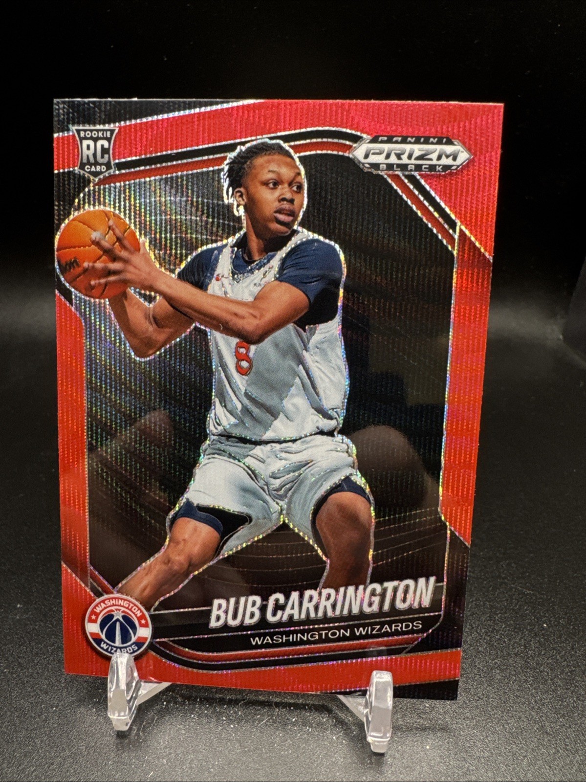 2024-25 Panini Prizm Black Basketball Red Wave Prizm #92 Bub Carrington Rookie