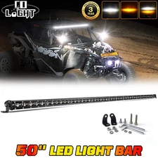 Single Row 50" LED Light Bar Amber White Strobe Spot Flood Combo Truck ATV SUV