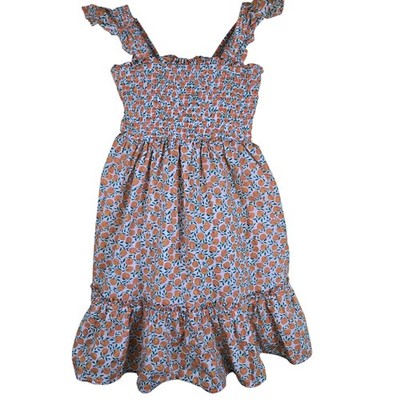 Crewcuts Girl Size 5 Peach Fruit Print Smocked Dress Sleeveless