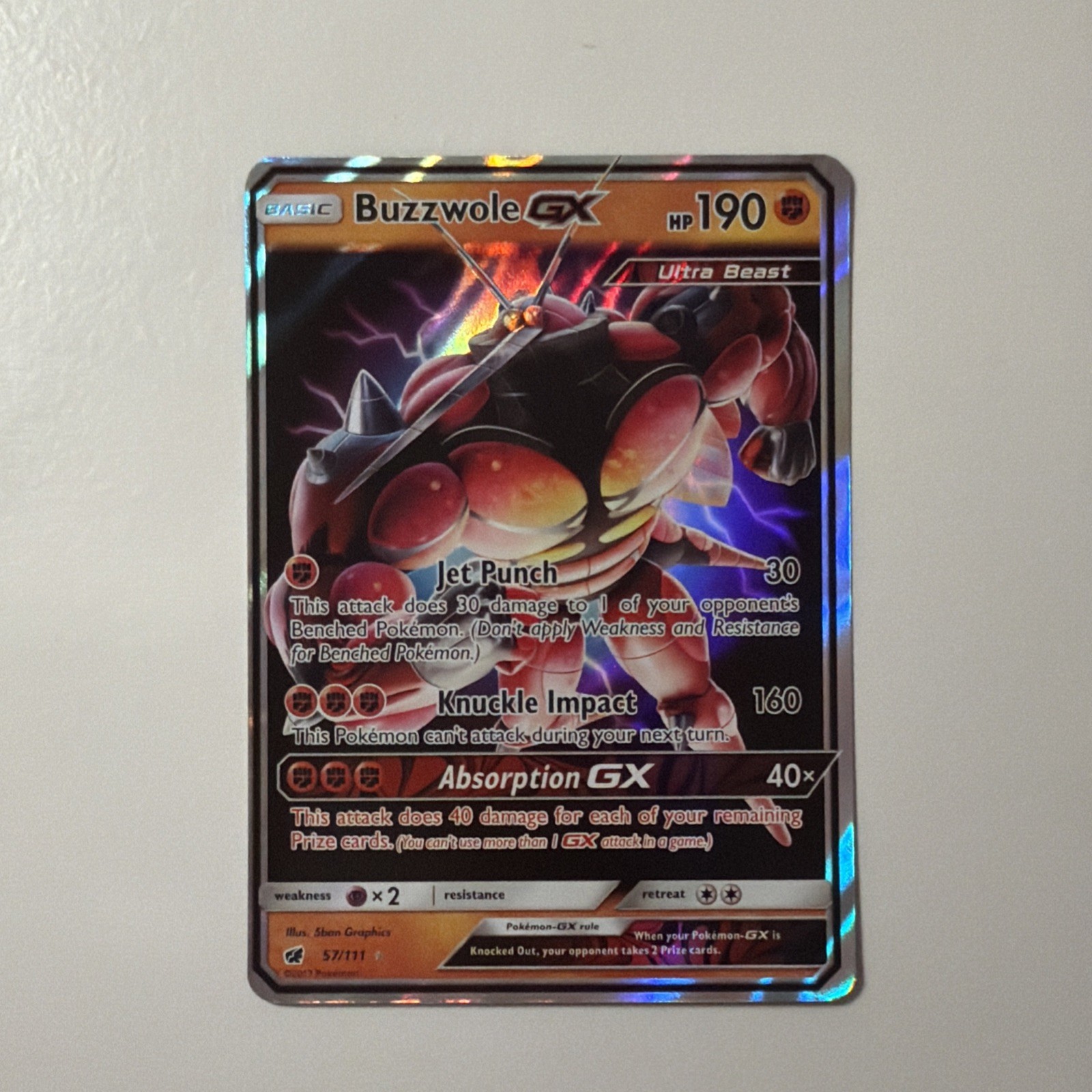 Buzzwole GX 57/111 Sm-Crimson Invasion Holo Card NM Condition Pokemon TCG