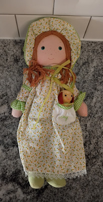 VTG. 1975 Holly Hobbie Knickerbocker Amy Friend Rag Doll & Pet Dog Plush 12.5''