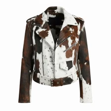 Real Cowhide Hair-On Leather Biker Jacket – Unisex
