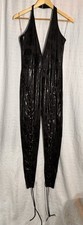 Fredericks of Hollywood Black Halter Catsuit Jumpsuit Lace Up Legs Goth Y2K L